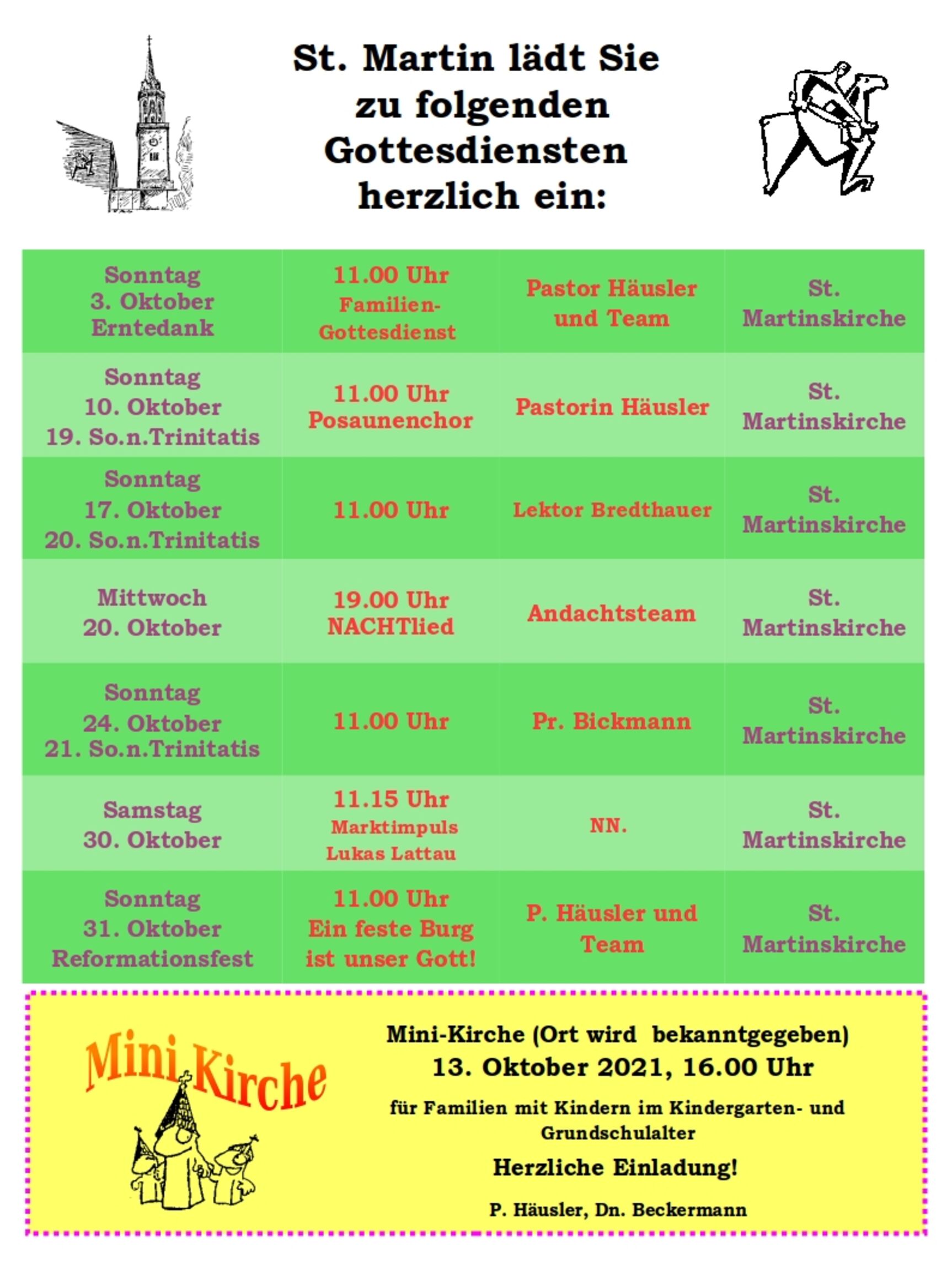 Gottesdienstplan St. Martin Oktober 2021