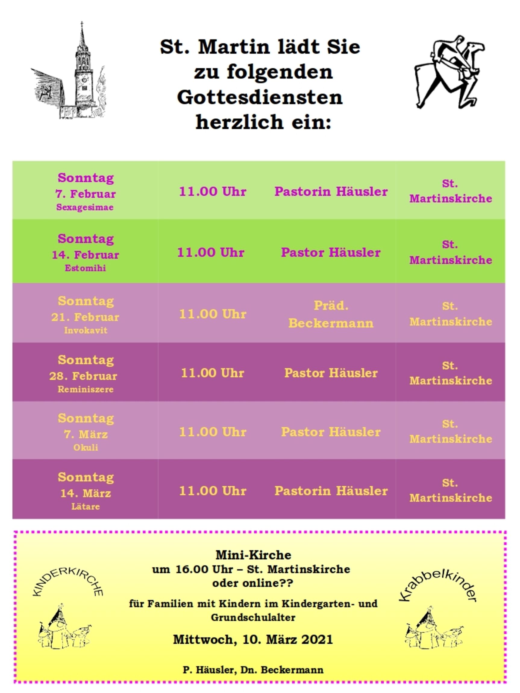 Gottesdienstplan St. Martin 07.02.2021 bis 14.03.2021