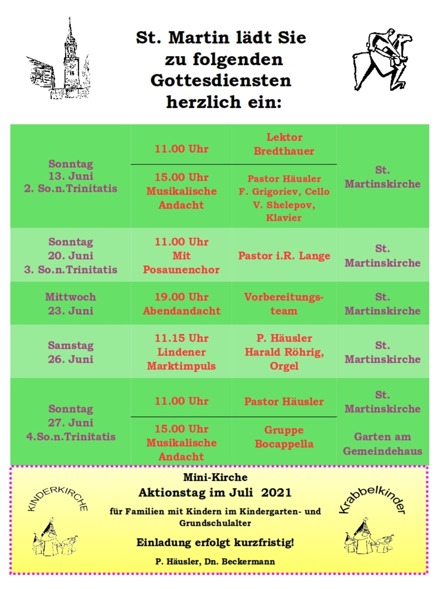 Gottesdienstplan St. Martin Juni 2021