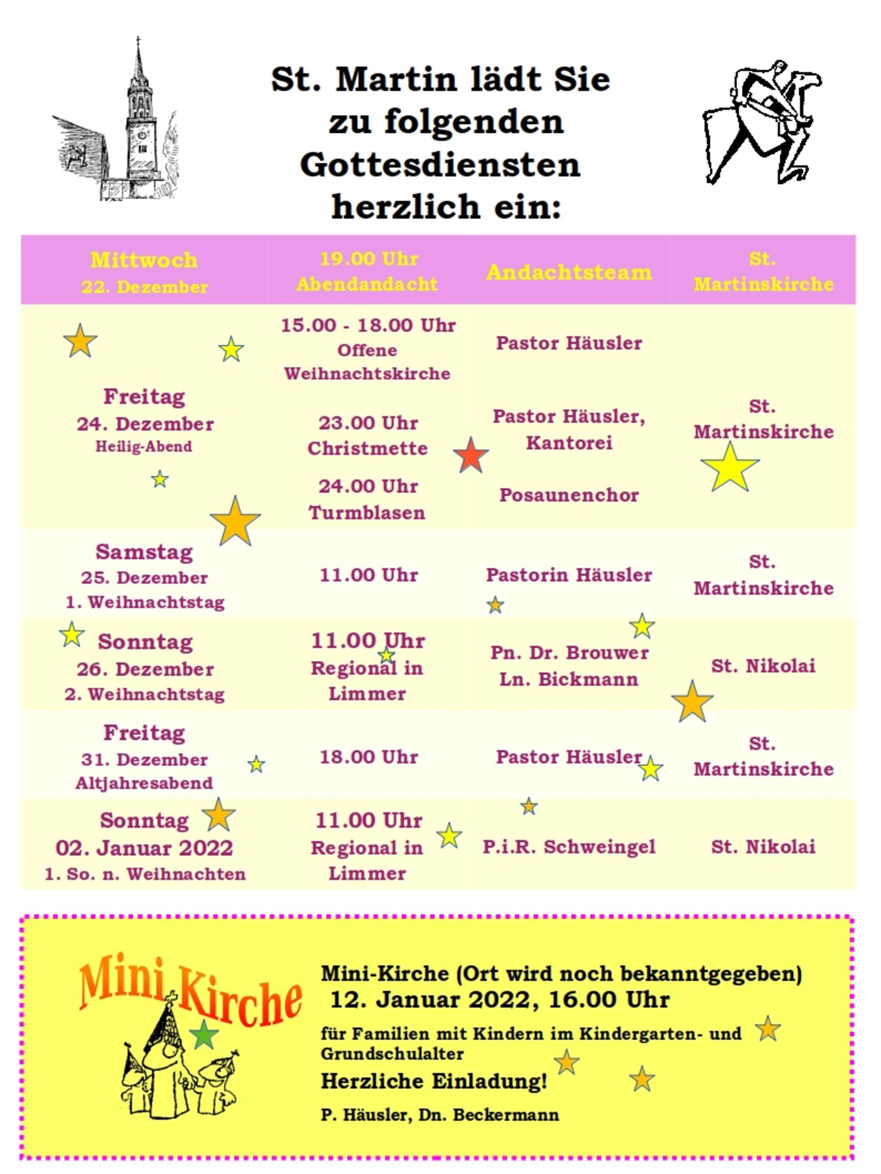 Gottesdienstplan Weihnachten 2021 St. Martin