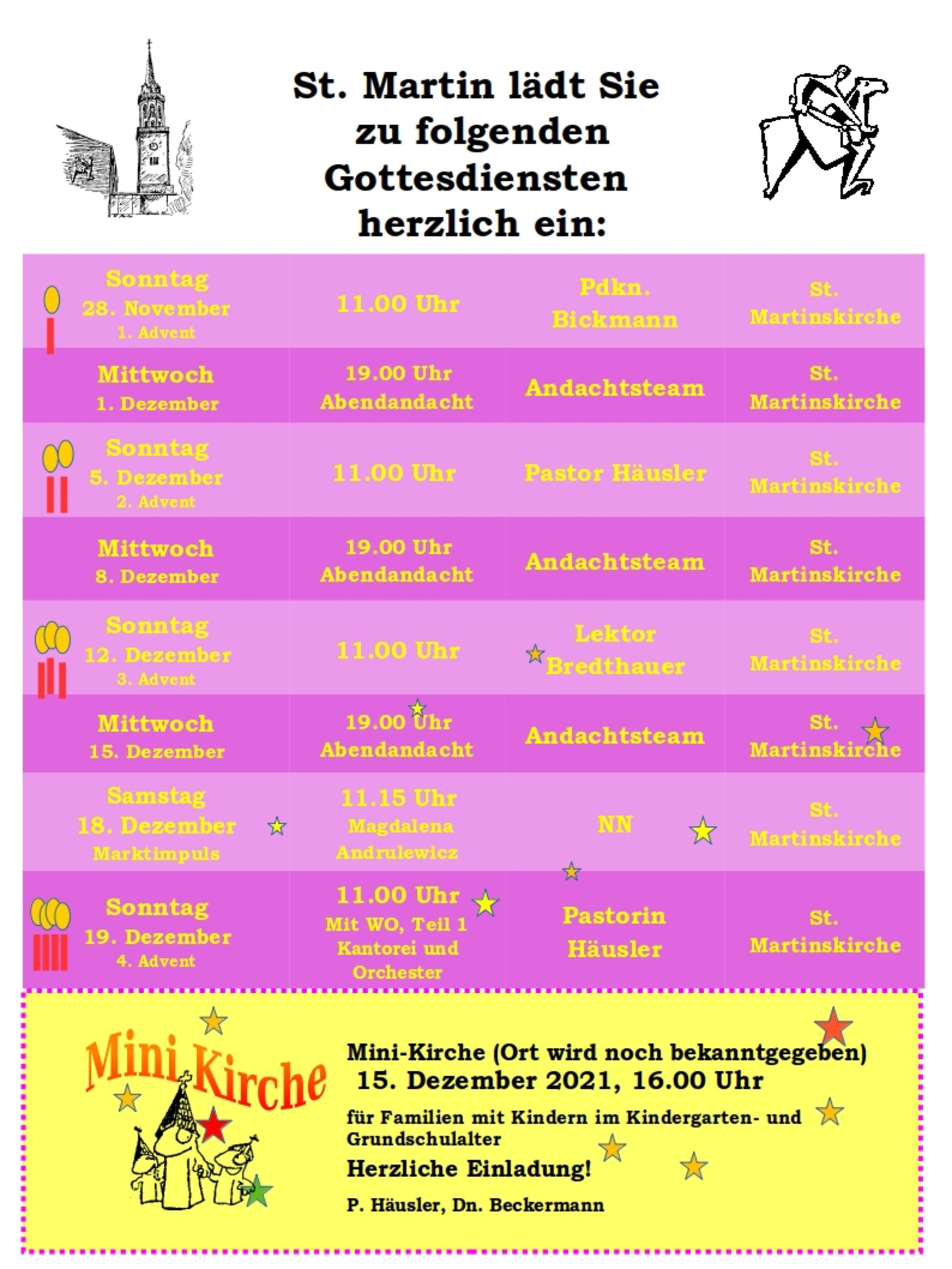 Gottesdienstplan St. Martin Dezember 2021