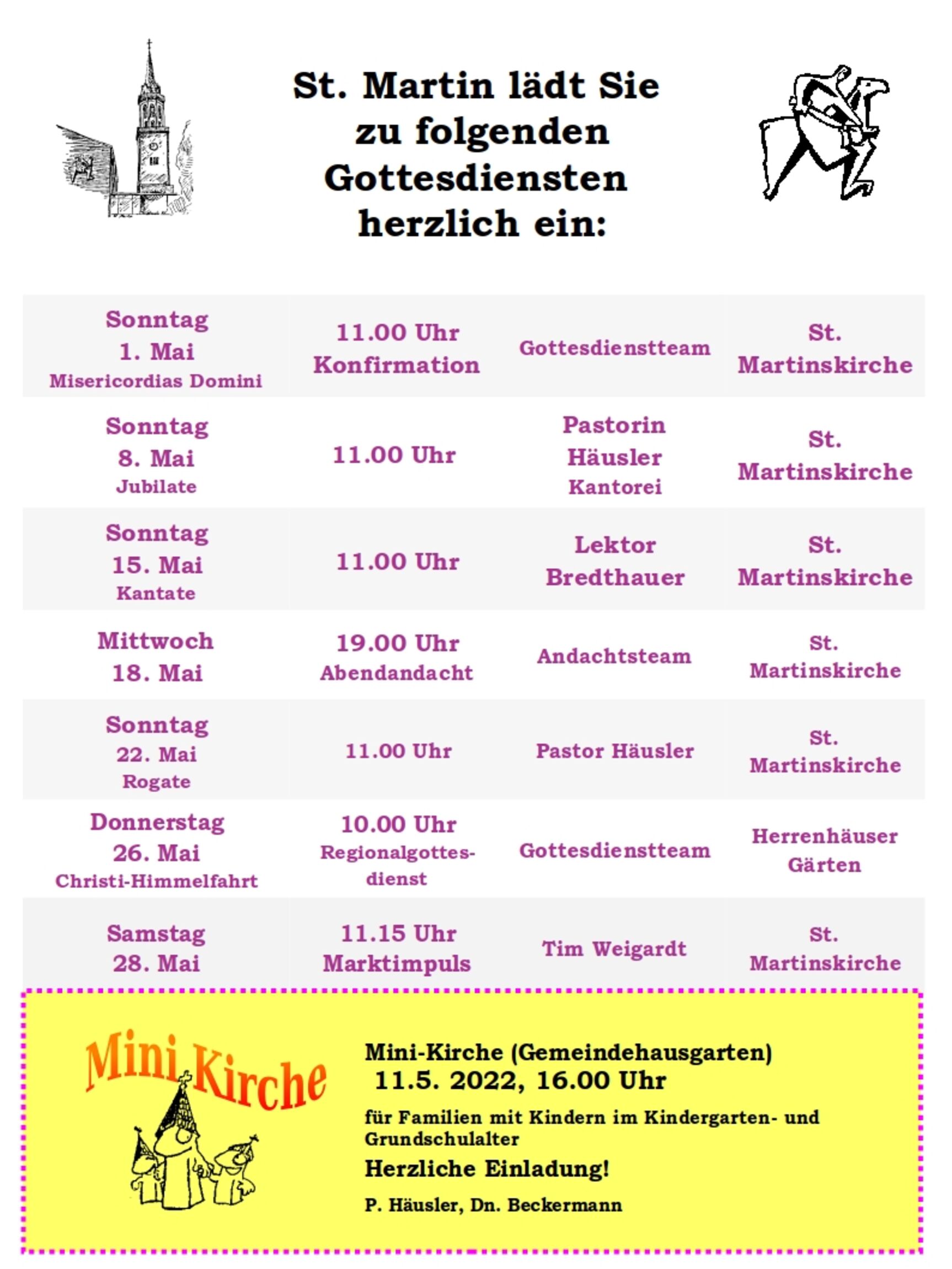 Gottesdienstplan St. Martin Mai 2022