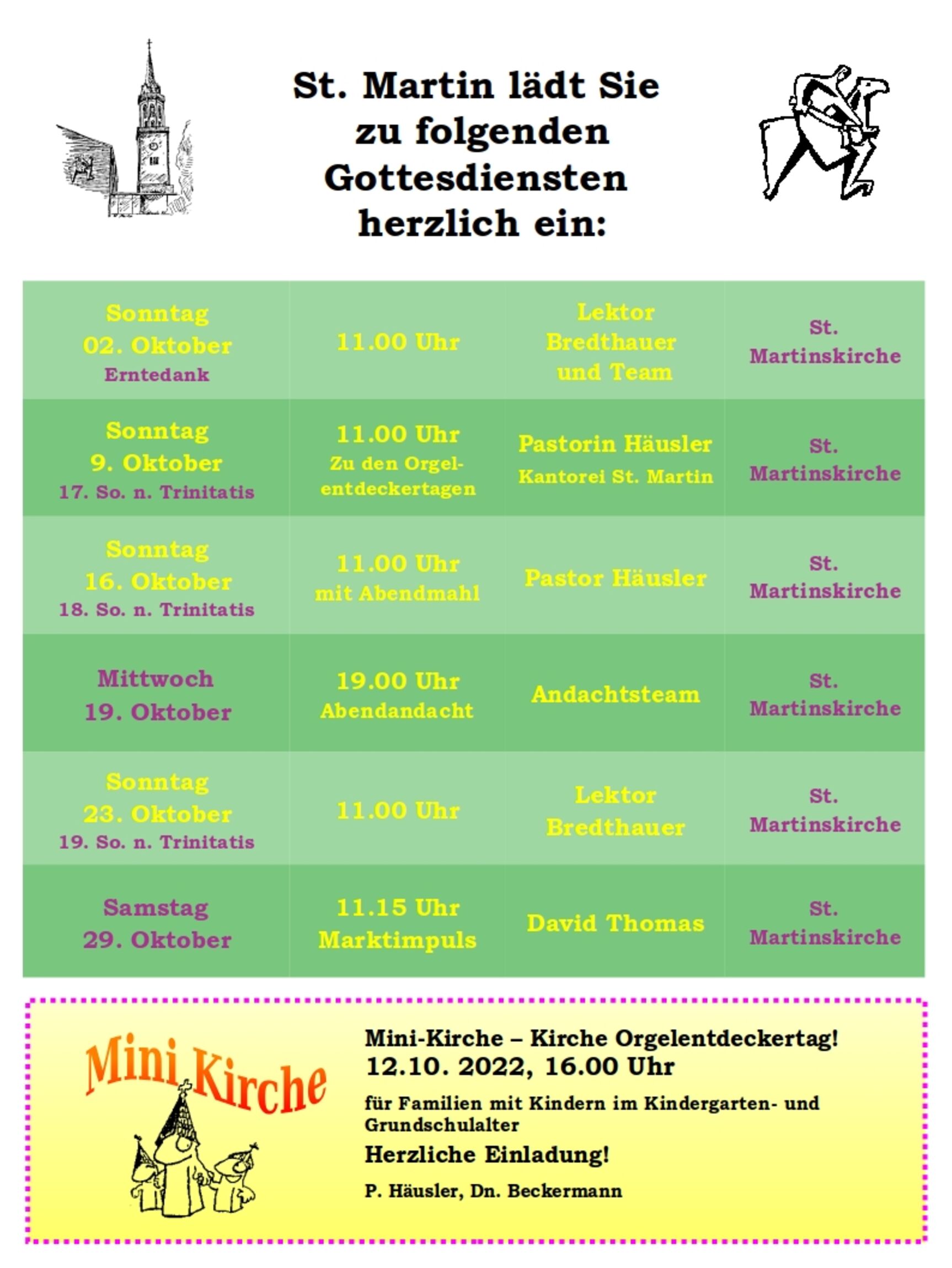 Gottesdienstplan St. Martin Oktober 2022