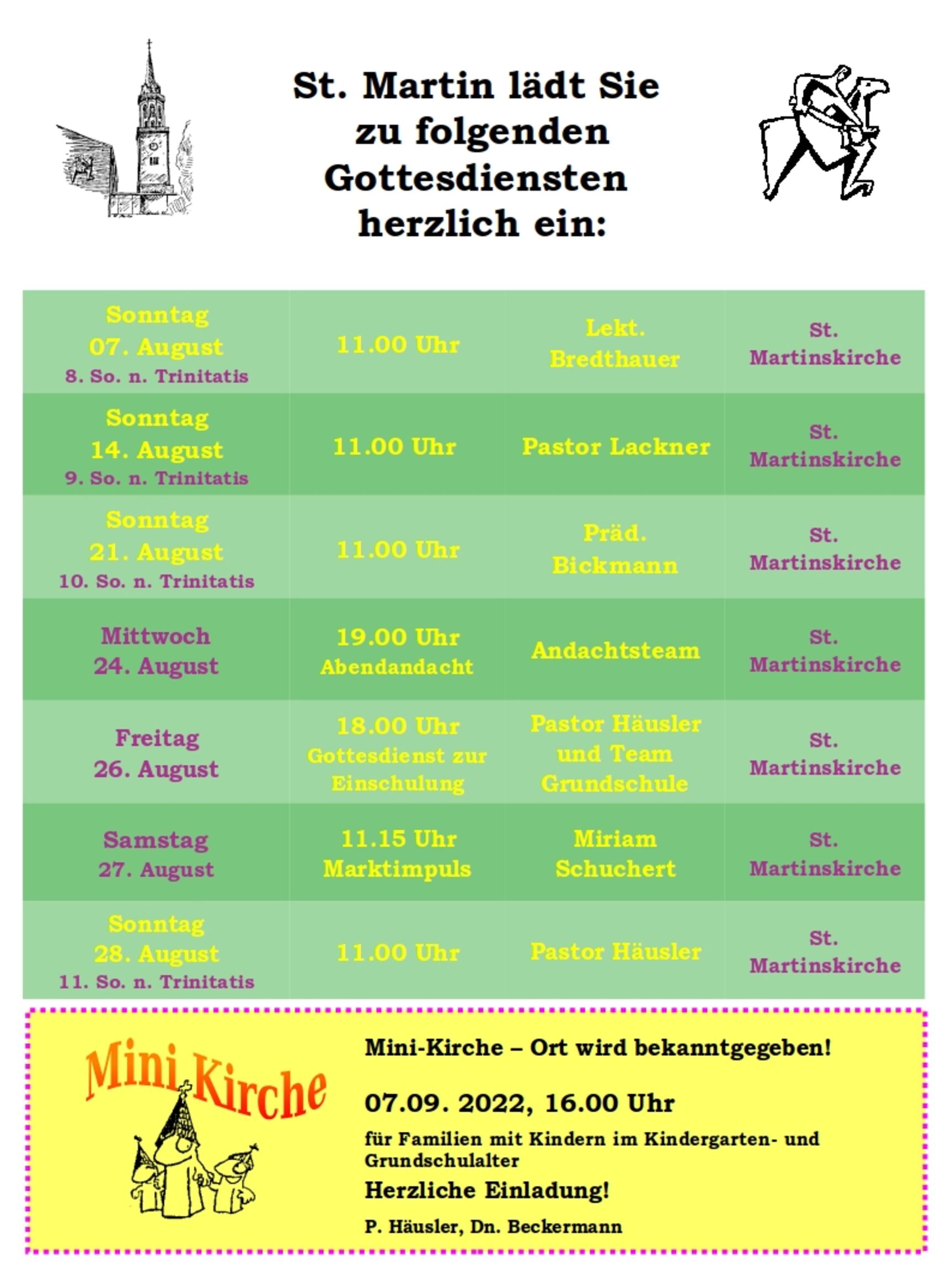 Gottesdienstplan St. Martin August 2022