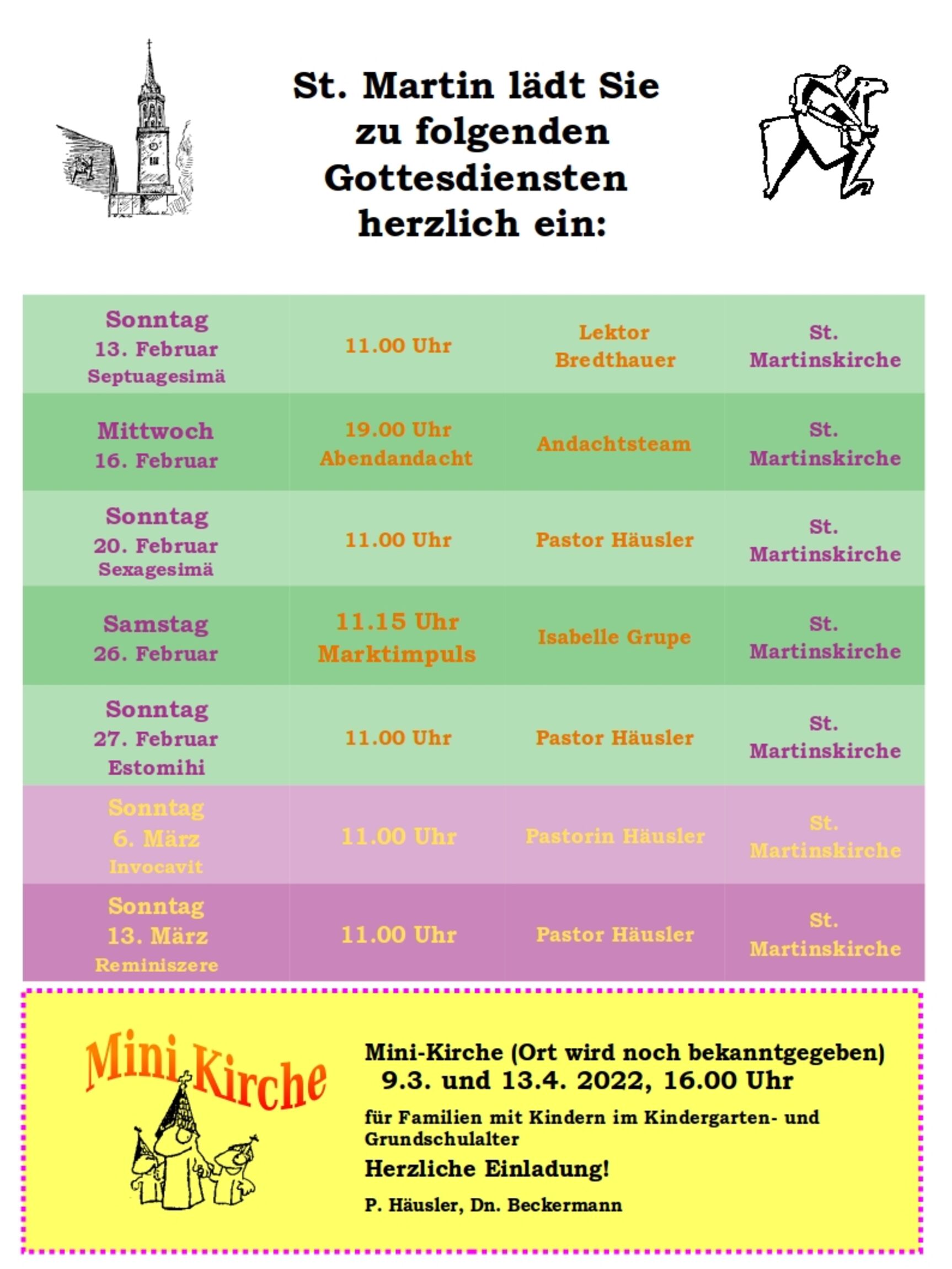 Gottesdienstplan Februar März 2022 St. Martin