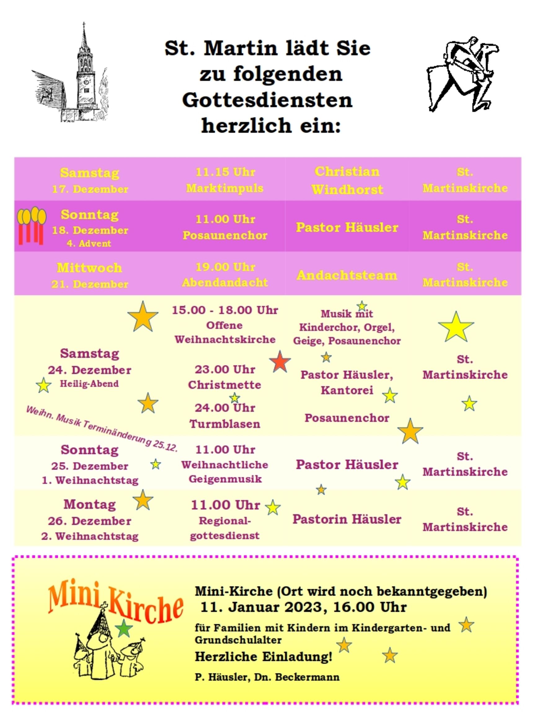 Gottesdienstplan St. Martin Dezember 2022