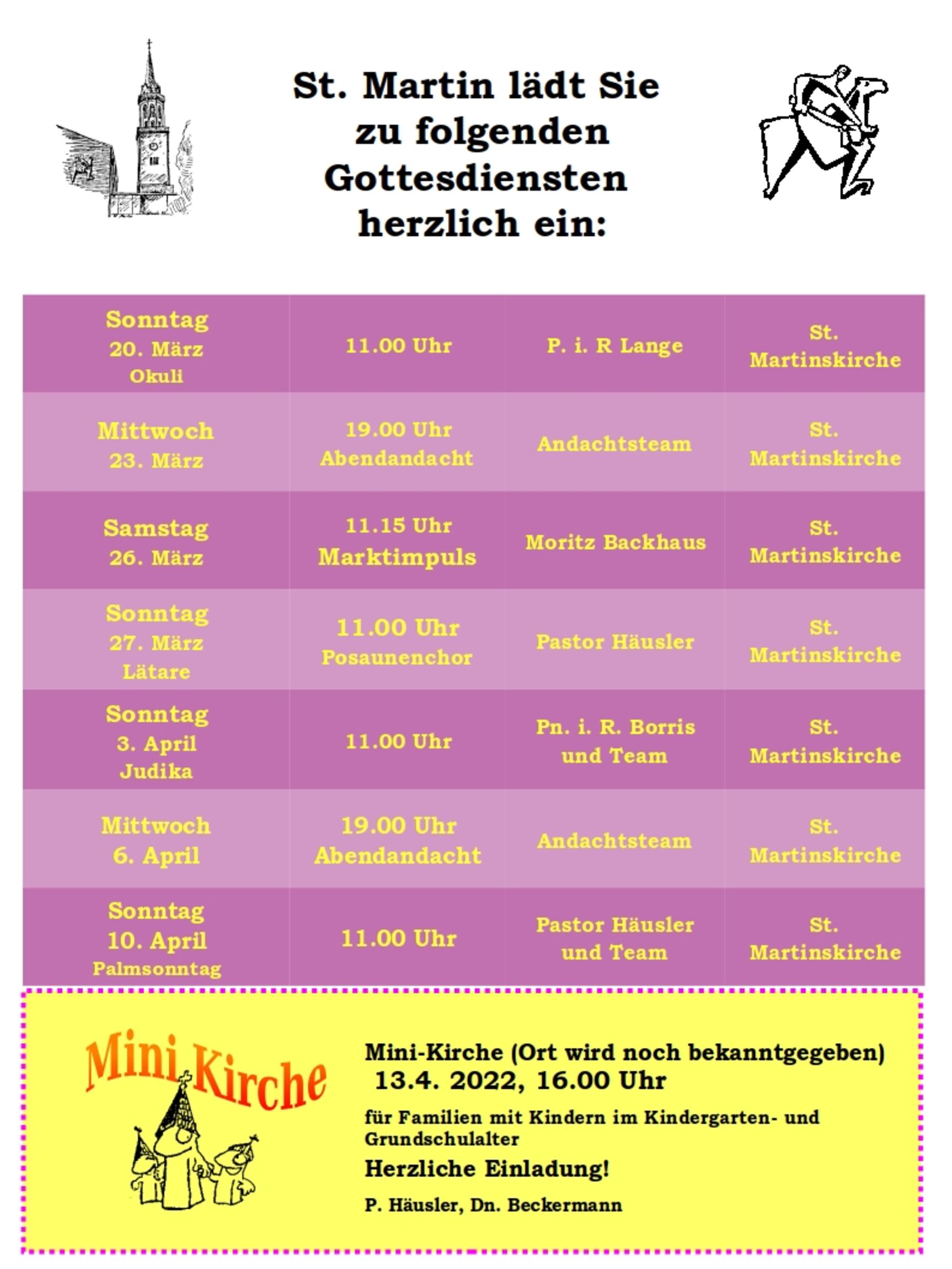 Gottesdienstplan St. Martin März April 2022