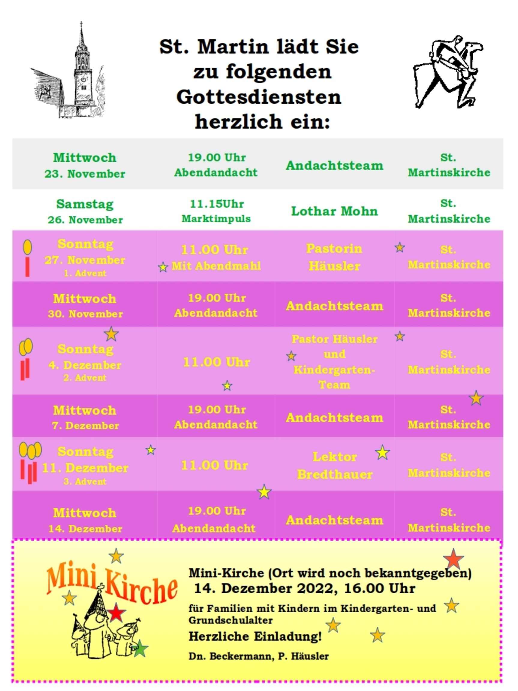 Gottesdienstplan St. Martin November Dezember 202