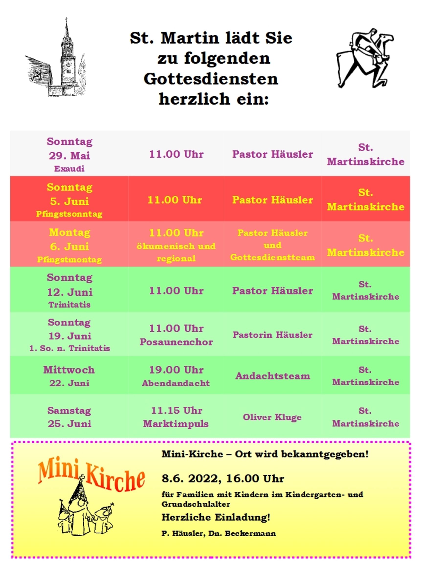 Gottesdienstplan St. Martin Mai - Juni 2022