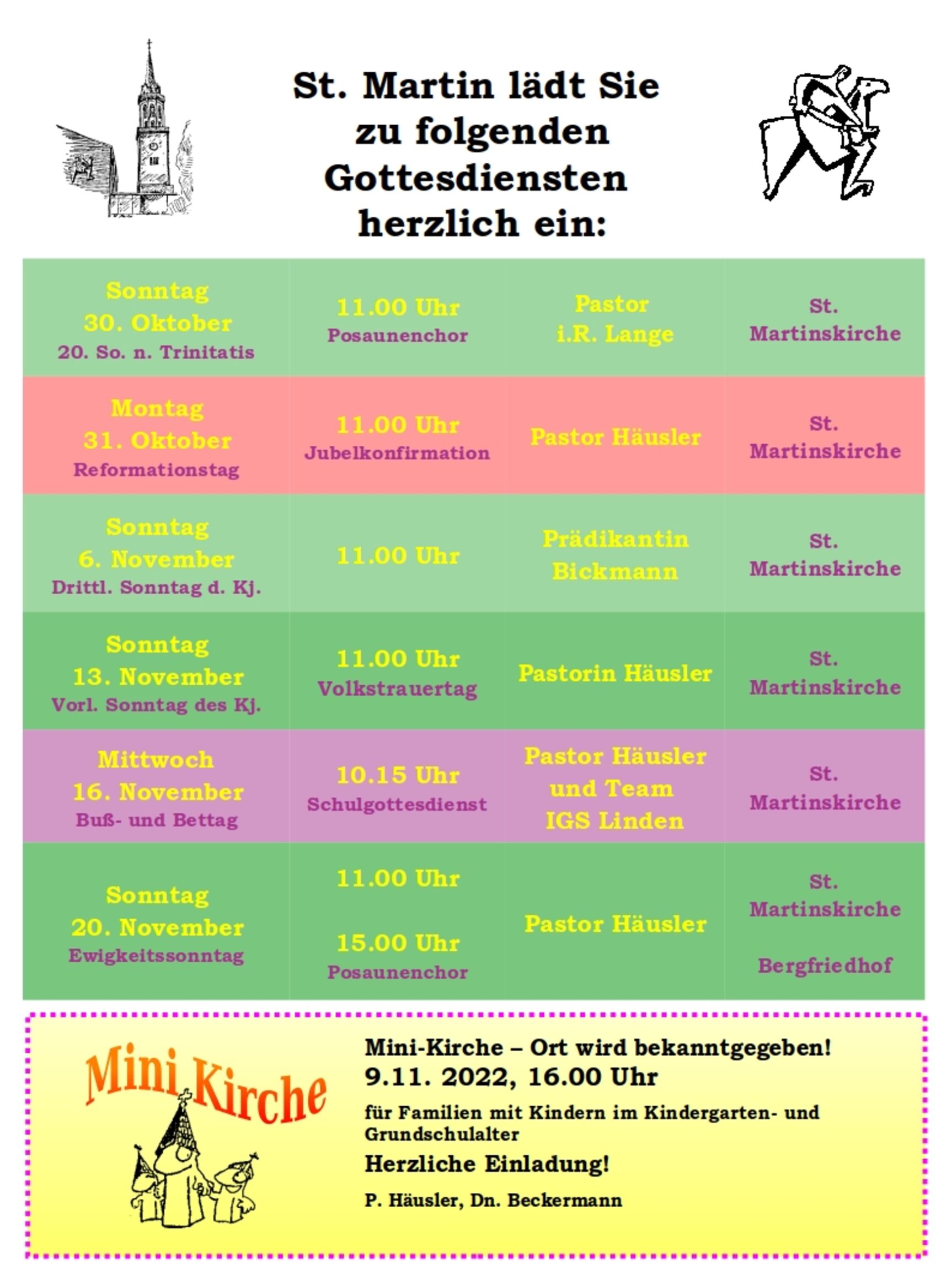 Gottesdienstplan St. Martin Oktober November 2022