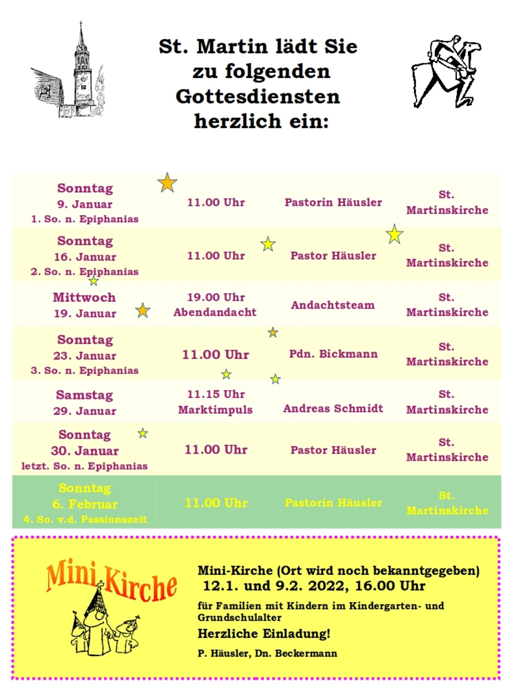 Gottesdienstplan St. Martin Januar 2022