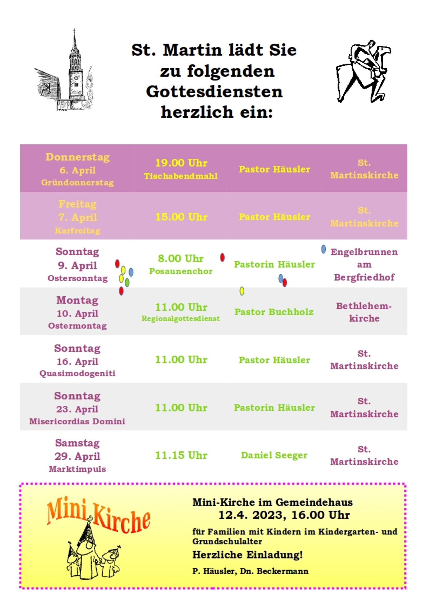 Gottesdienstplan St. Martin April 2023