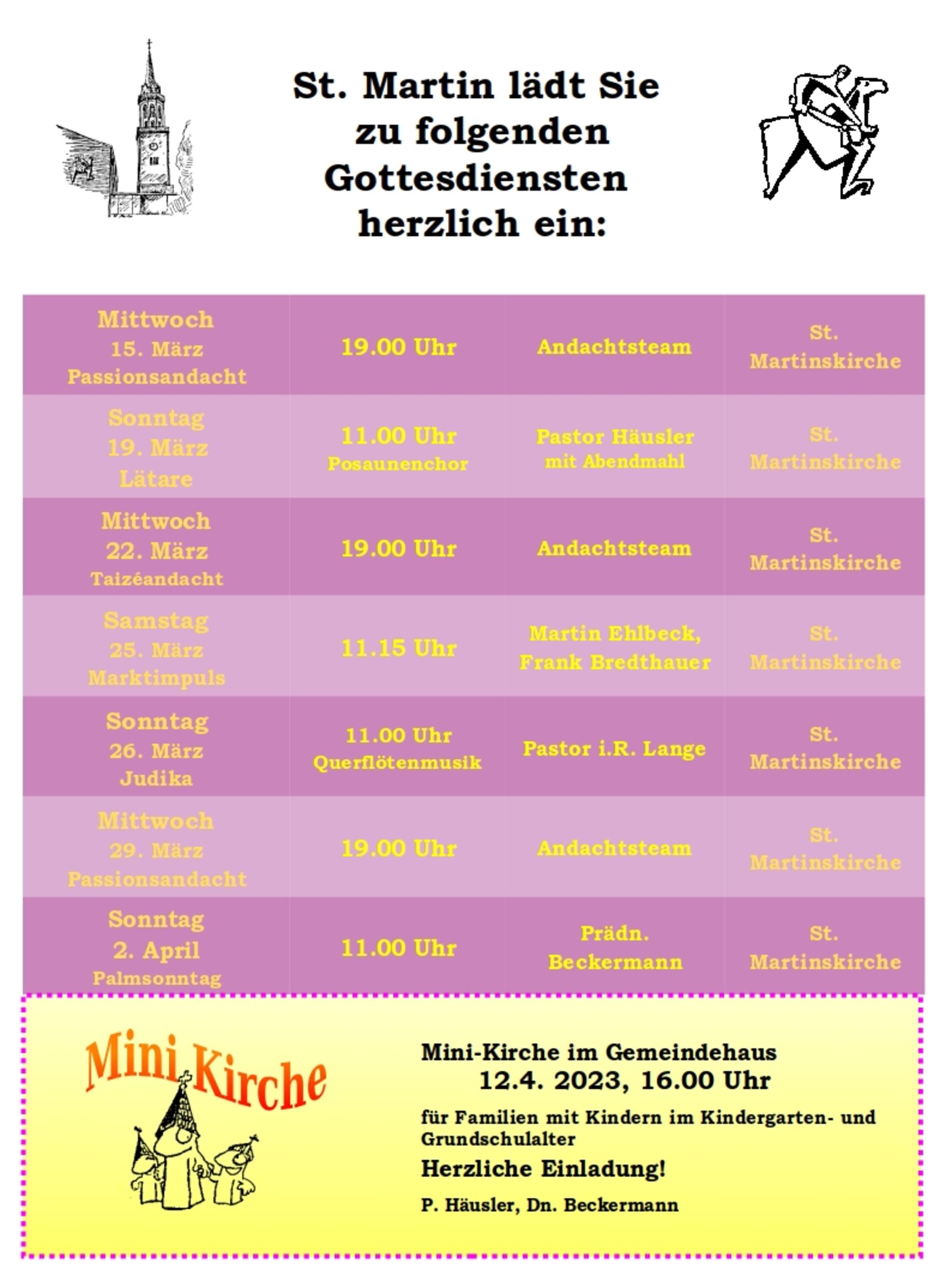 Gottesdienstplan St. Martin März April 2023