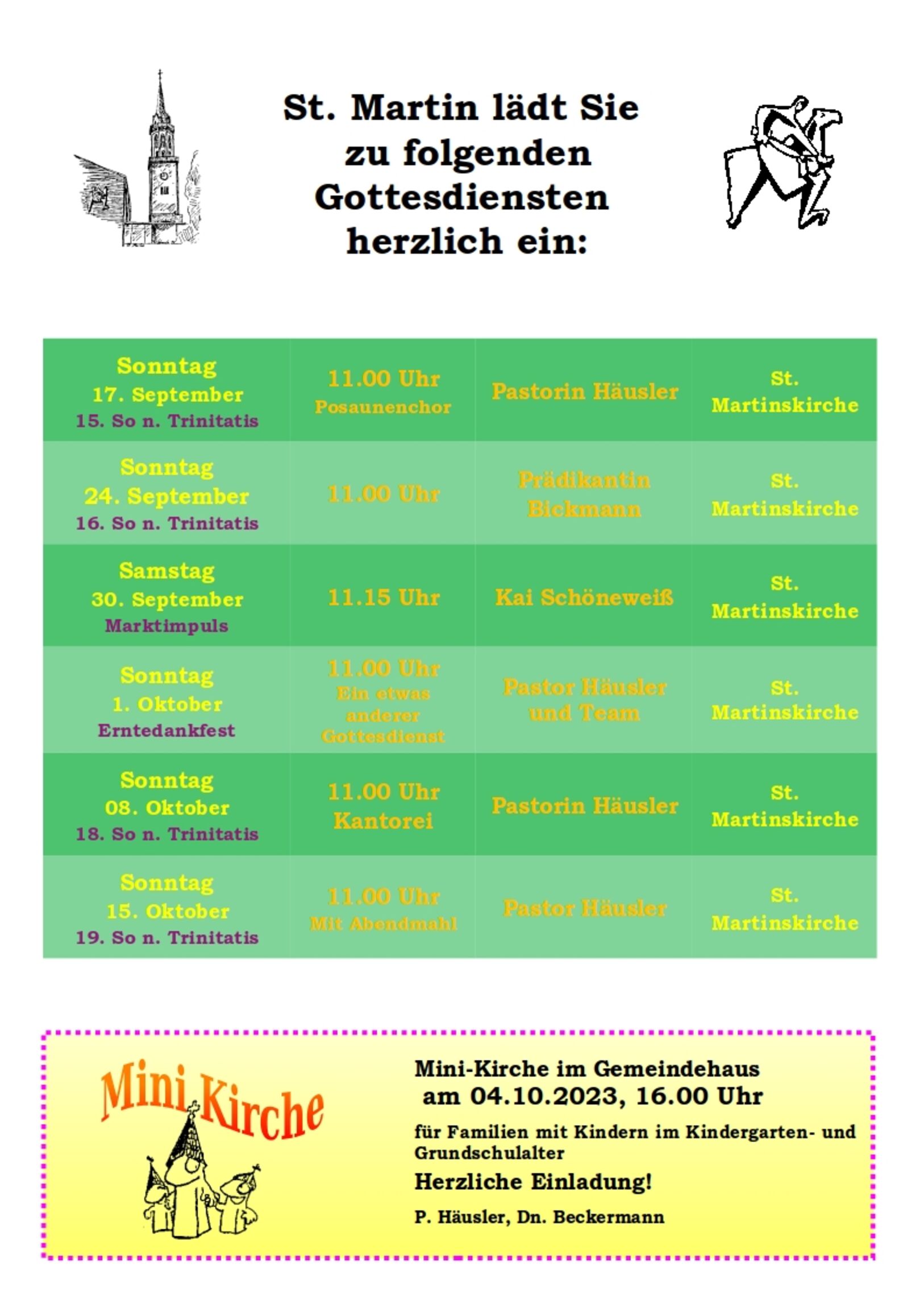 Gottesdienstplan St. Martin September Oktober 2023