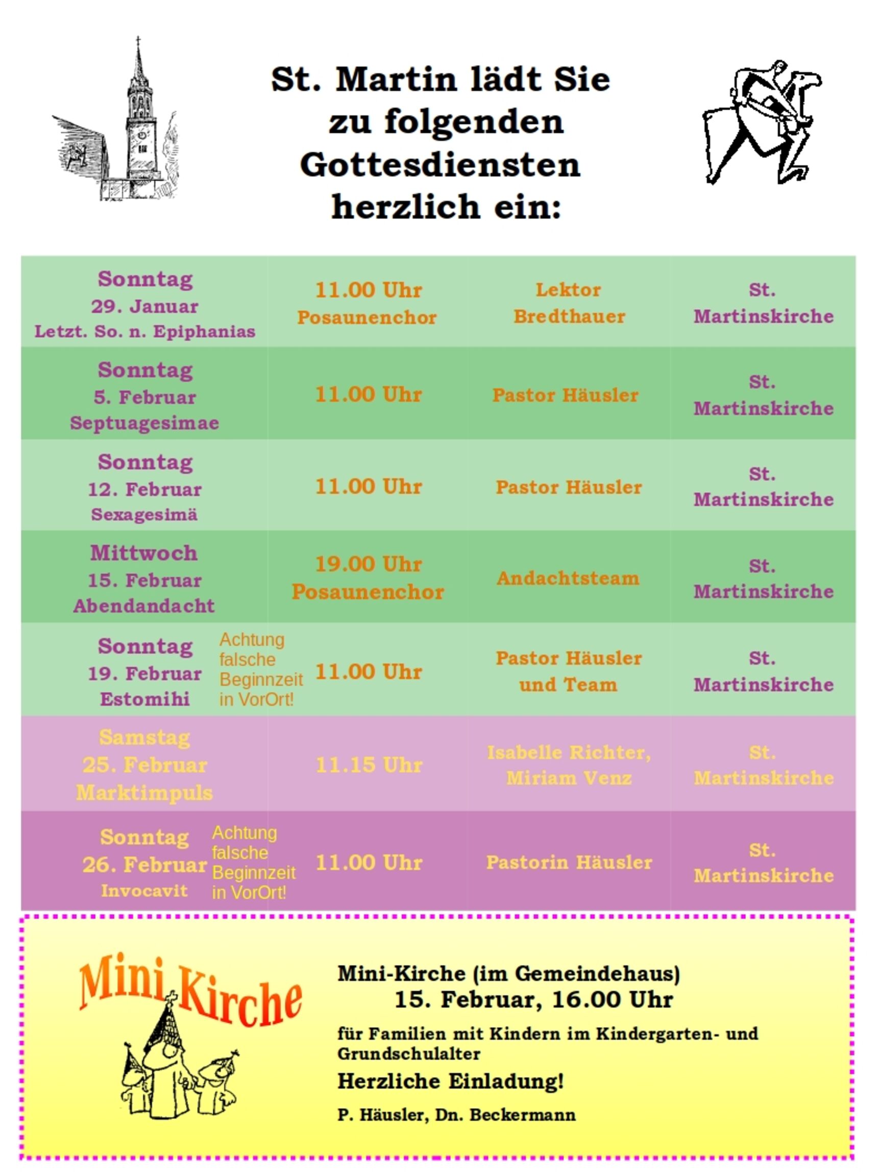 Gottesdienstplan St. Martin Februar 2023