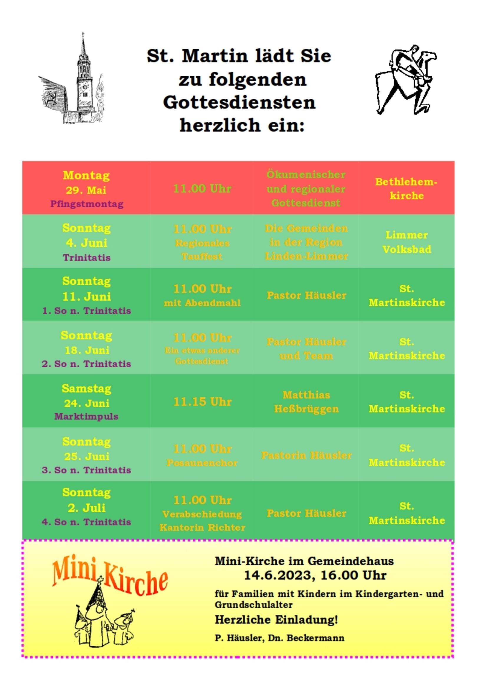 Gottesdienstplan St. Martin Juni 2023