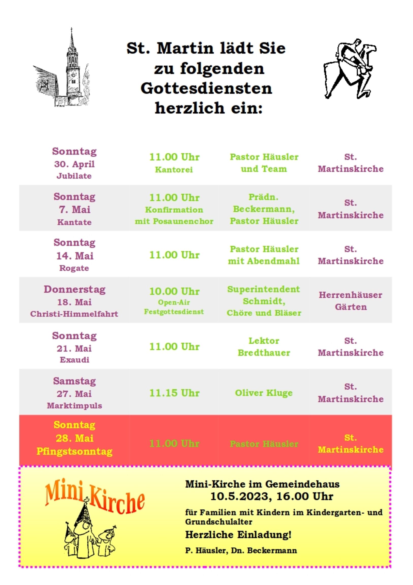 Gottesdienstplan St. Martin Mai 2023