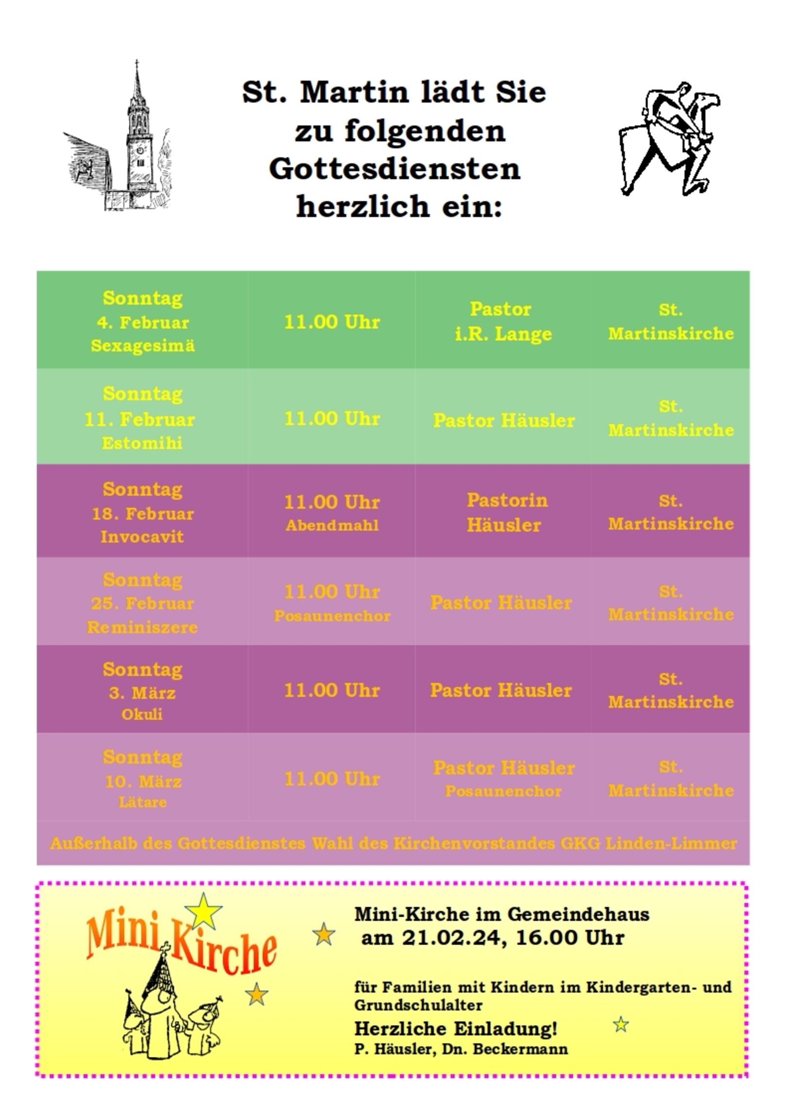 Gottesdienstplan St. Martin Februar März 2024