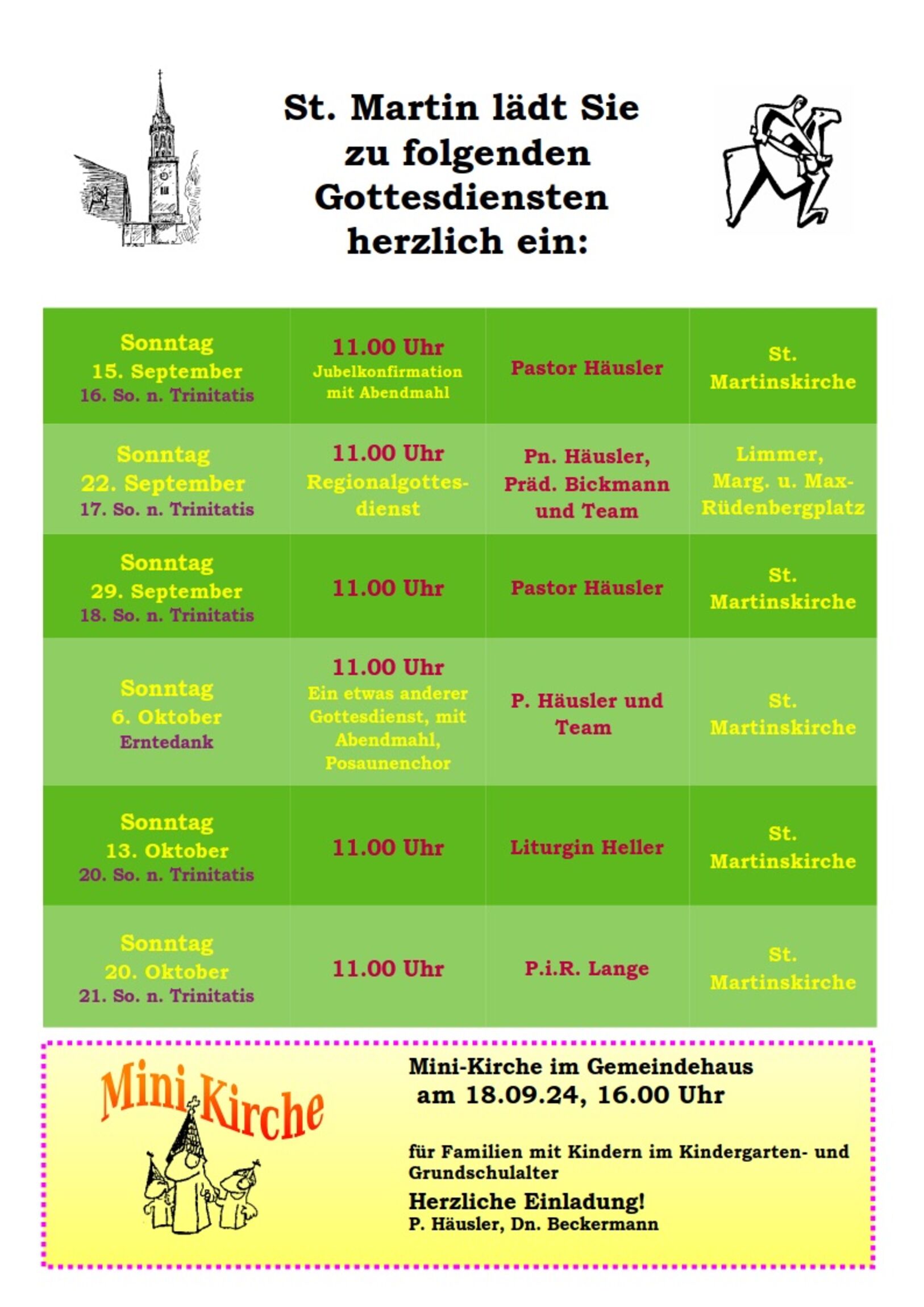 Gottesdienstplan St. Martin September Oktober 2024