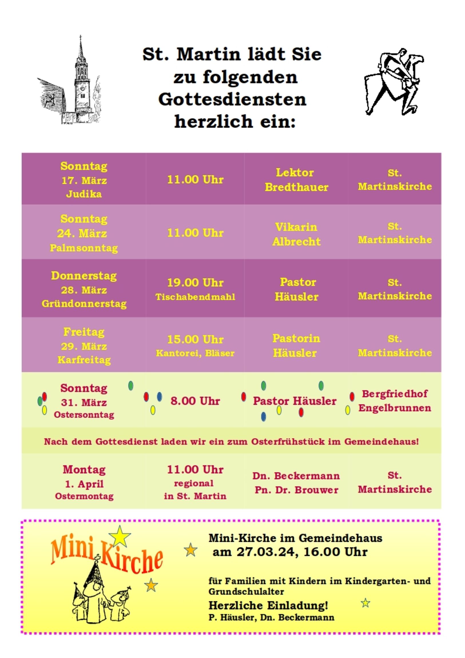 Gottesdienstplan St. Martin März April 2024