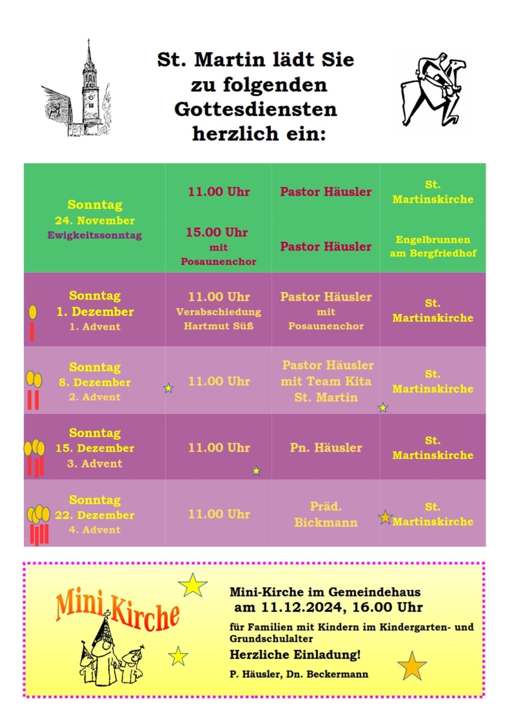 Gottesdienstplan St. Martin November Dezember 2024