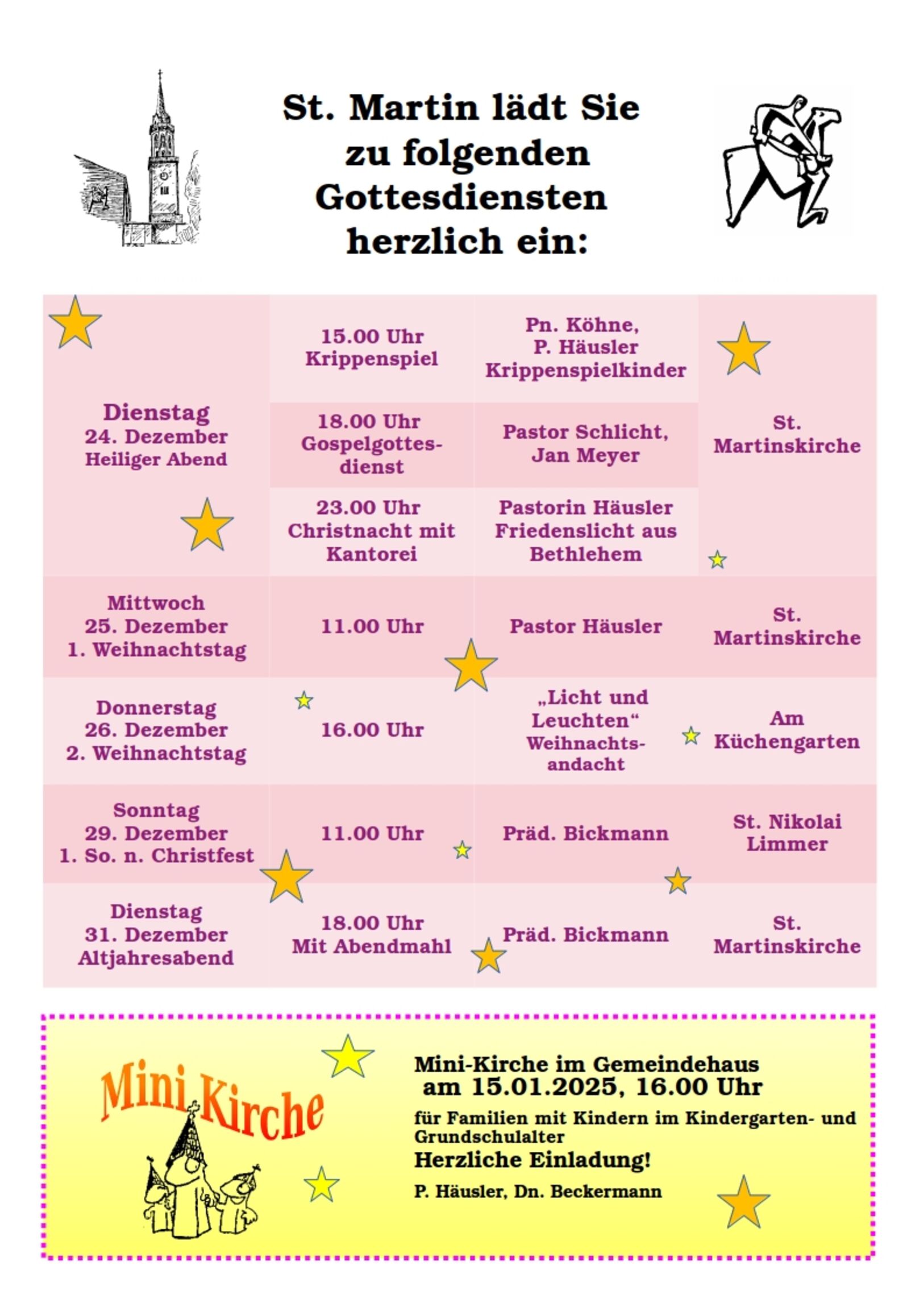 Gottesdienstplan St. Martin Weihnachten 2024