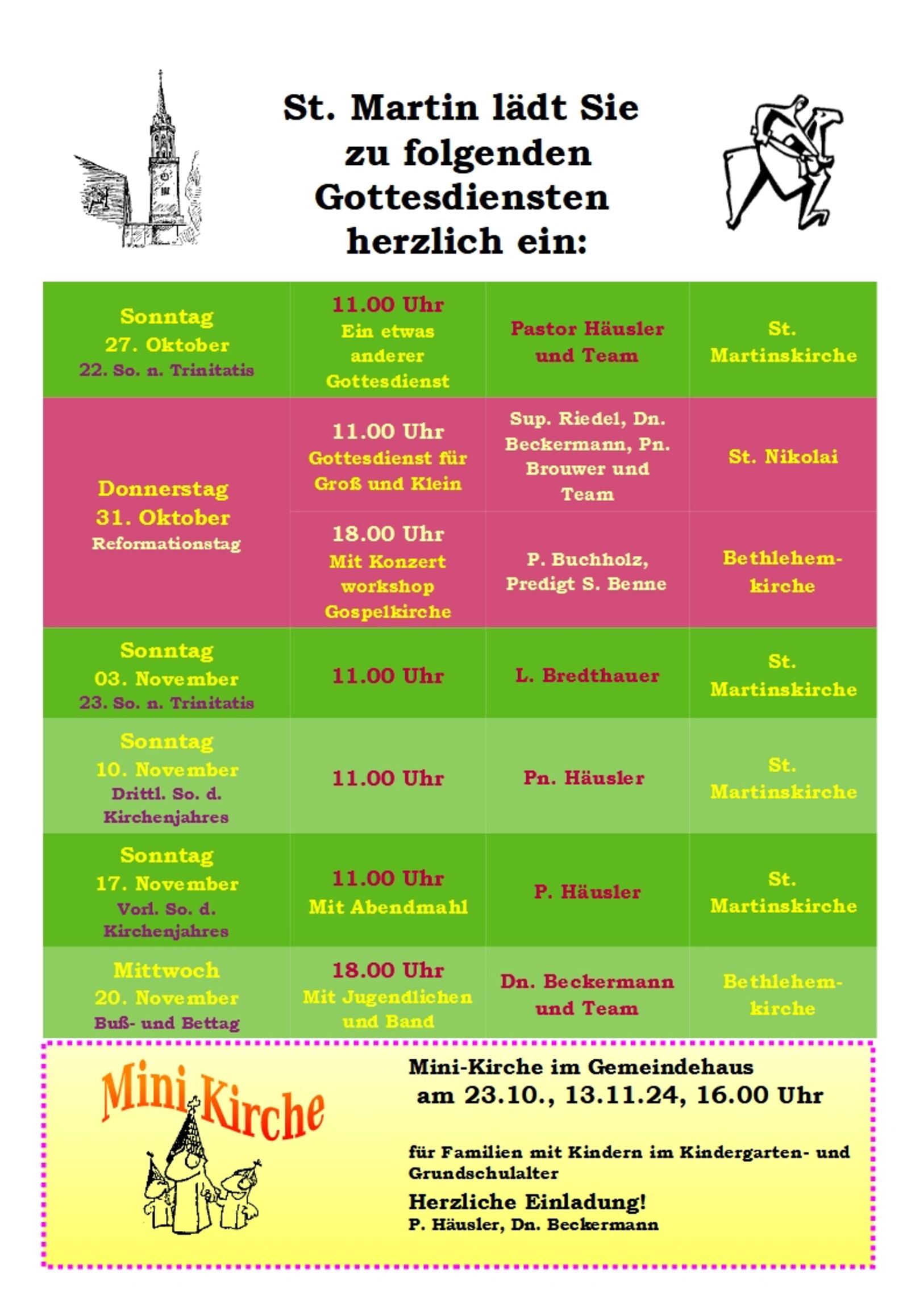 Gottesdienstplan St. Martin Oktober November 2024