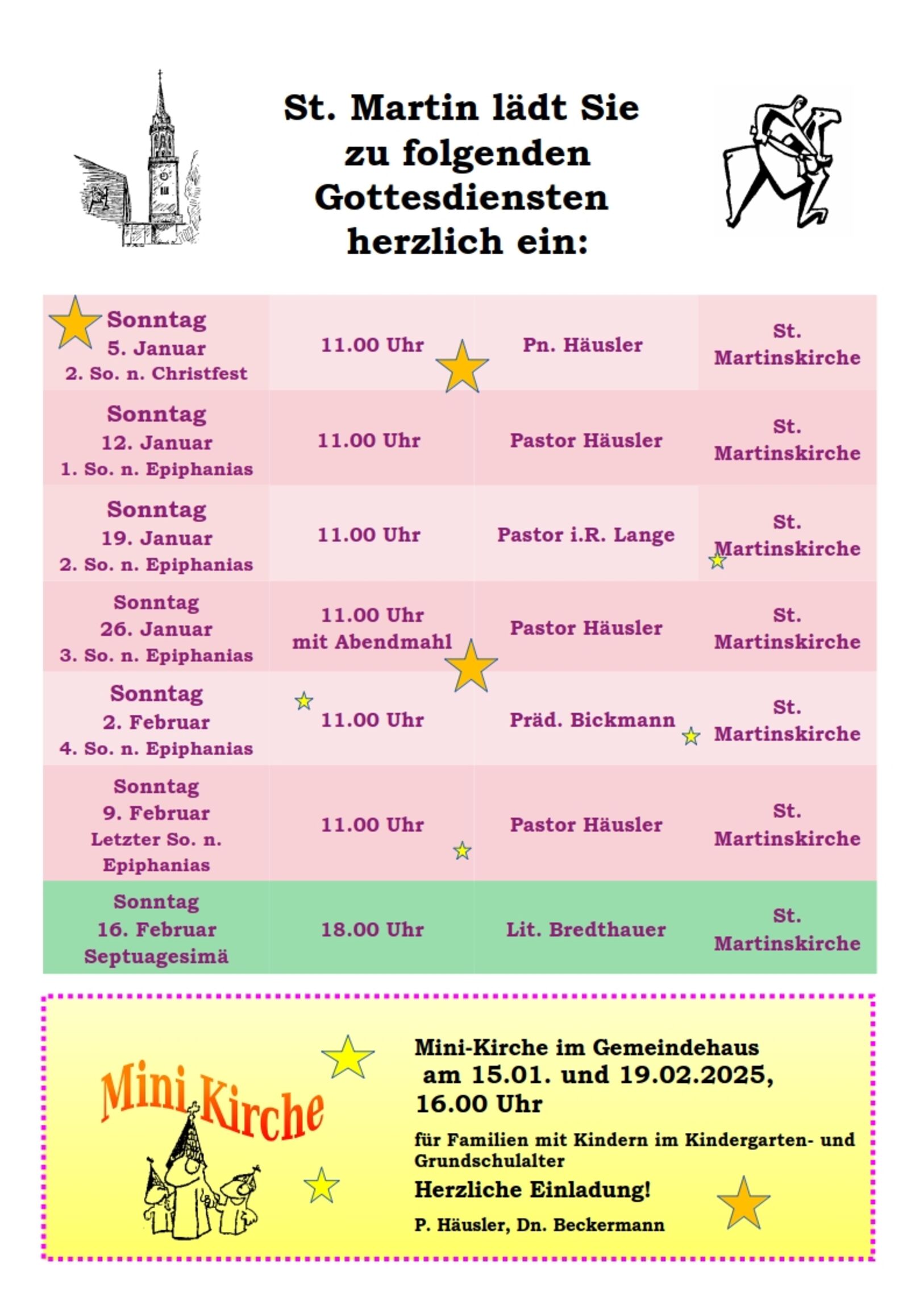 Gottesdienstplan St. Martin Januar Februar 2025