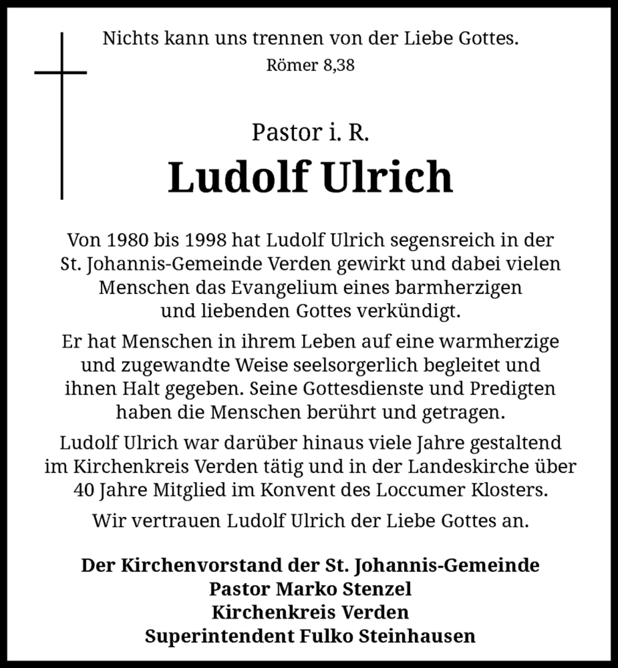 Traueranzeige Ludolf Ulrich