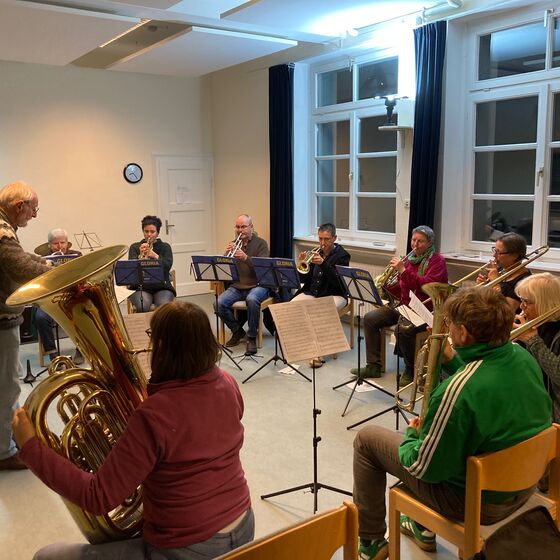 Posaunenchorprobe im Musikraum (Foto: MS 2023)