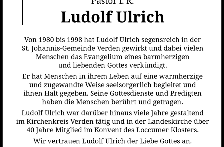 Traueranzeige Ludolf Ulrich